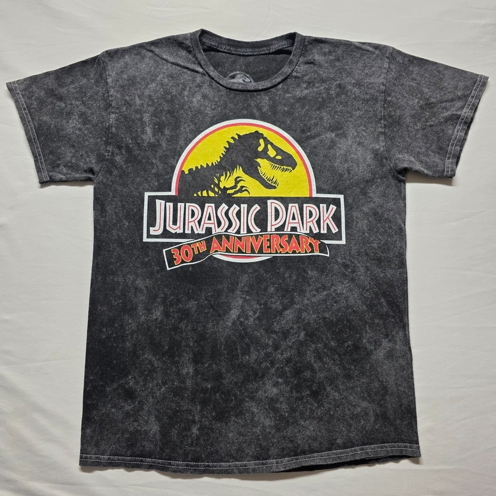 Jurassic Park 30th Anniversary T Shirt Black Acid Wash Graphic Tee Size Medium